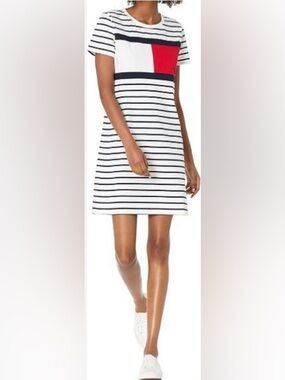 Tommy Hilfiger Striped White and Navy T-shirt Casual Dress